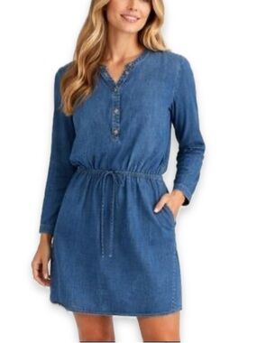 Lucky Brand Tencel Denim Henley Tie Waist Shirt Dress
